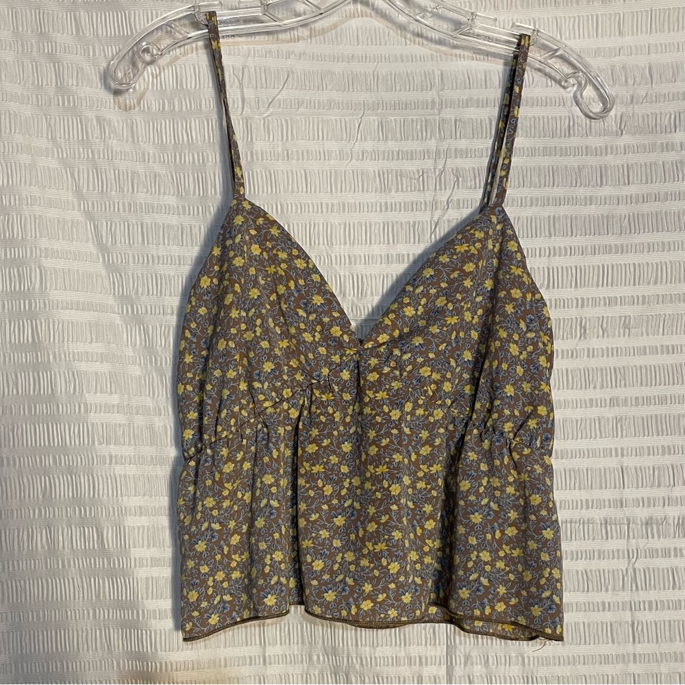 Papaya Yellow & Blue Floral Spaghetti Strap Peplum Cami Size M